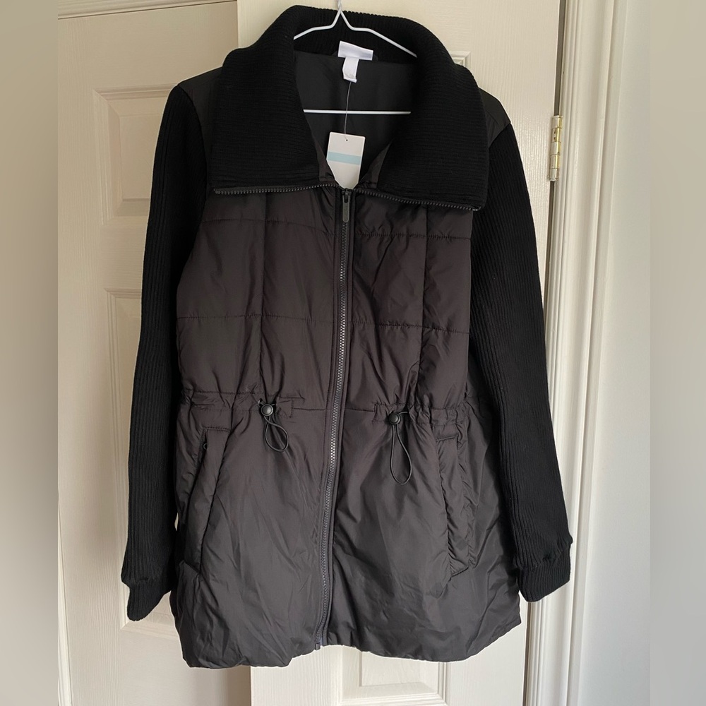 NWT Zella Hybrid Black Puffer Jacket with Knit Sleeves